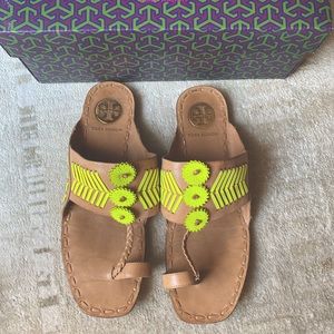 Tory Burch Tan with neon leather Caylan sandal 8